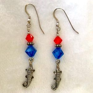 Gator Earrings- Blue and Orange Swarovski Crystal and Sterling Silver- Handmade